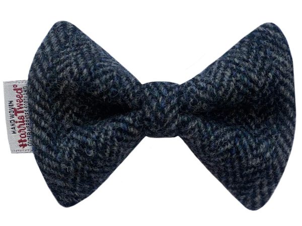 Harris Tweed Grey & Sea Green Herringbone Designer Dog Collar Bow Tie