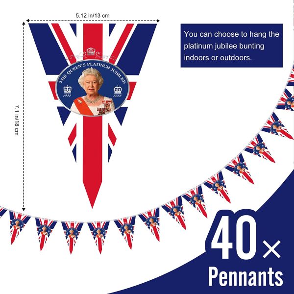 Queen Platinum Jubilee Decorations 2022, Union Jack Flag Featuring Her Majesty The Queen, 5Ft ?? 3Ft (150cm ?? 90cm) Jubilee Bunting Platinum, The Queen 70 Glorious Years Jubilee Flag Party Decorations (Queen Jubilee Flag) - Image 5