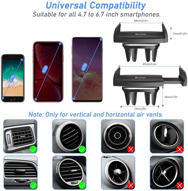 Blukar Car Phone Holder, Air Vent Phone Mount Holder for Car - Dual Vent Clips Design, 360?? Rotation Universal for All 4.7 to 6.7 inch Smartphones - Image 7