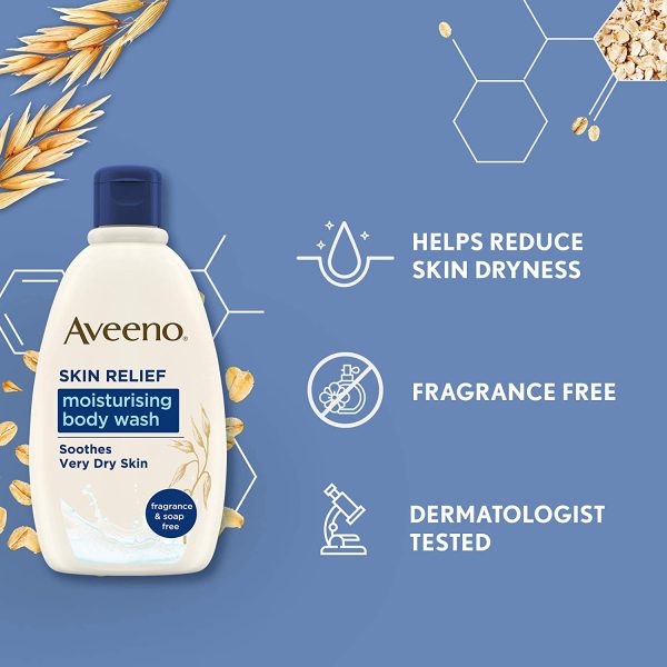 Aveeno Skin Relief Regime Bundle Body Wash Body Lotion and Shampoo for Sensitive Very Dry Skin and Scalp, Blue, 3 count