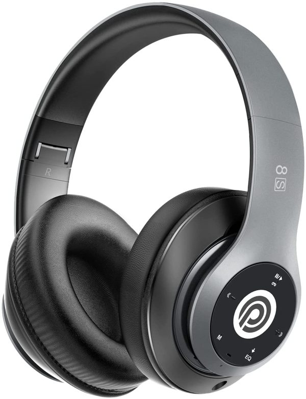 Prtukyt Wireless Headphones Over Ear, [52 Hrs Playtime] Bluetooth Headphones, 6EQ Modes, Foldable Bluetooth Headset Built-in Mic, Soft Memory Earmuffs (Grey)