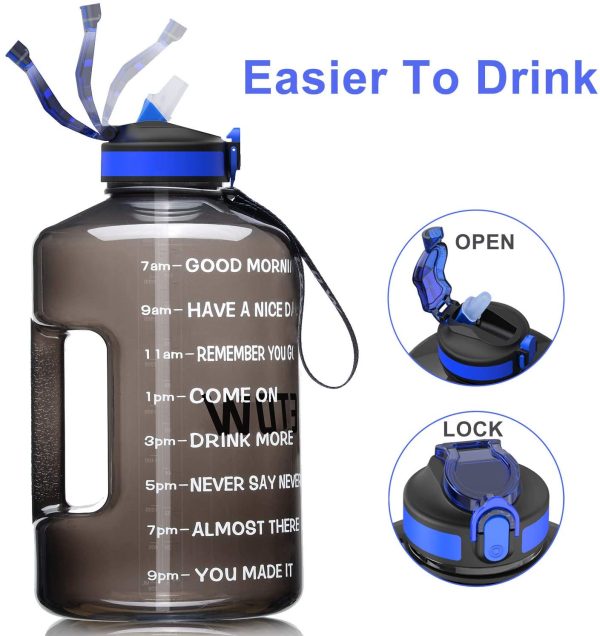 ETDW Big Water Bottle with Straw BPA Free, 3.78/2.2 Litre Huge Drinking Bottle with Time Marker, 3.8L Leakproof Sports Water Bottle with Handle for Fitness Camping Yoga Traveling Weight Loss - Image 3