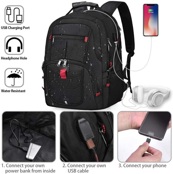 Laptop Backpack 17.3 Inch Extra Large Business Travel Bag with USB Charging Port Water Resistant College School Computer Rucksack Bag for 17 Inch Laptop Notebook for Men Women,Black - Image 7