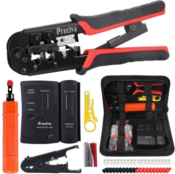 Network Tool Kit,  97 in 1 Ethernet Ratchet Cable Crimper Tool with Wire Cutter Toolbox, 8P/6P RJ11, RJ12, RJ45, CAT5, CAT5E for Computer Maintenance LAN Network Cable Tester Repair Tool Set - Image 7