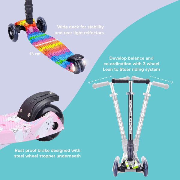 BOLDCUBE Kids 3 Wheel Kick Scooter - Lean to Steer - Foldable & Height Adjustable - Flashing LED Lights - Replaceable Parts - Suitable for Girls & Boys Ages 5 + Gifts for Kids Birthday and Christmas - Image 3