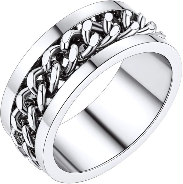 PROSTEEL Mens Cool Spinner Ring Cuban Link Ring, Stainless Steel/Gold Plated/Black (Send Gift Box) - Image 3