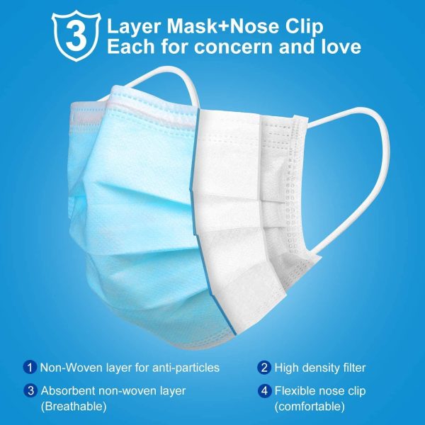 Face Masks-PACK of 100 | EXTRA VALUE-3 Layer Disposable Face Mask with Soft and Adjustable Ear Loop| Dustproof-Breathable | Comfortable, Protective and Suitable Face Covering For Sensitive Skin-(100) - Image 8