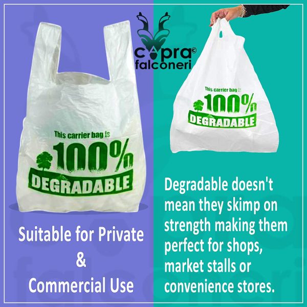 Large White Vest Plastic Carrier Bags 11 x 17 x 21" - Strong Reusable Shopping Bag 100% Degradable - Recycled Eco Friendly Plastic Bags - Image 6