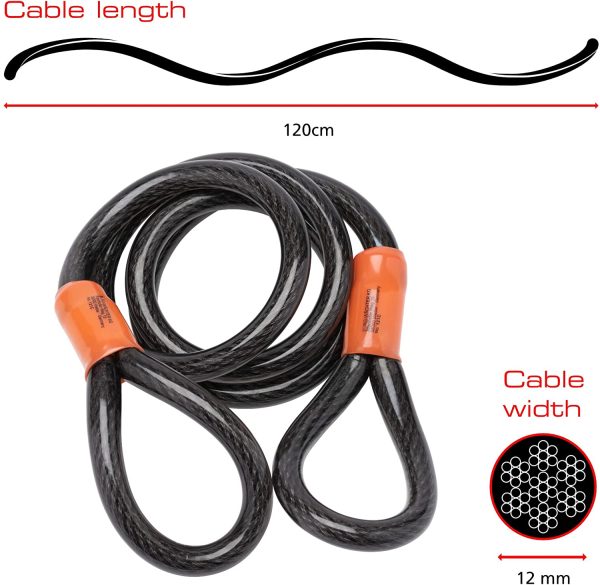 Burg-Wachter 121C Double Loop Vinyl Coated Multi-Stranded Braided Steel Cable, Black, 12mm x 1.2M - Image 4