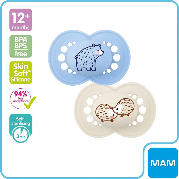 MAM Original Colours of Nature Soother 12+ (Bear and Hedgehog), Matt Baby Soother Set for Twelve Months+, MAM Soother Pack with Woodland Designs, Soother Pack with MAM Teats - Image 5