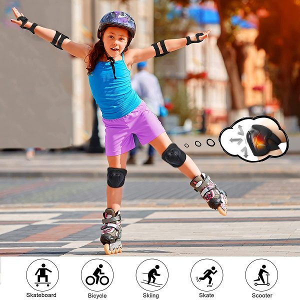 Kids Protective Gear, Knee Pads Elbow Pads Wrist Guards 3 in 1 Protective Gear Set for Skateboarding Inline Roller Skating Cycling BMX Bike Scooter Riding Sports - Image 2