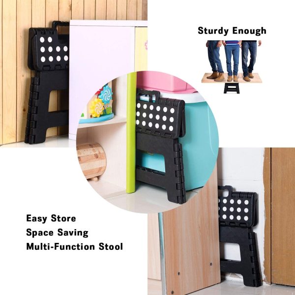 Folding Step Stool - 9 inch Height Foldable Stool For Kids & Adults, Kitchen Garden Bathroom Collapsible Stepping Stool (Black) - Image 6