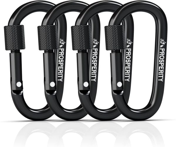 Prosperity UK Carabiner Clip 4 pcs | Strong  Aluminium Hook D-shaped D-ring locking spring snap mechanism with screw Use:keychain, hiking, camping, traveling, fishing, lifting. - Image 5