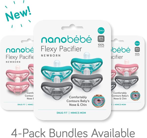 Nanobebe Baby Soothers 0-3 Month - Orthodontic, Curves Comfortably with Face Contour, Award Winning for Breastfeeding Babies, 100% Silicone - BPA Free. Perfect Baby Gift 2pk,Grey - Image 8