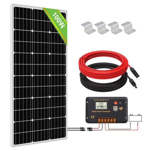 ECO-WORTHY 100W Solar Panel Kit Off-Grid System: 100W 12V Monocrystalline Solar Panel with 20A Charge Controller + Solar Cables + Mounting Brackets for Motorhome RV Boat Shed Camping - Image 7