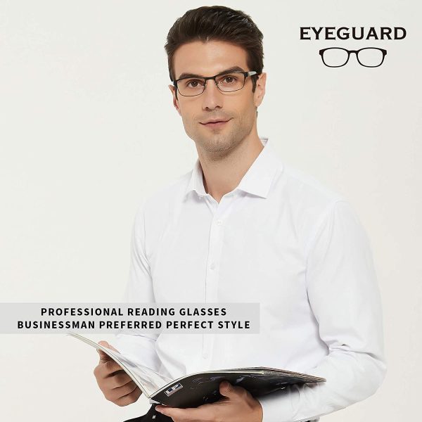 EYEGUARD Mens Reading Glasses, 1 Pair Rectangular Lightweight Metal Readers for Men - Image 2