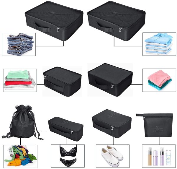 BETLLEMORY Packing Cubes 8 Sets Travel Luggage Organizers with Waterproof Shoe Storage Bag Compression Pouches (Black) - Image 6