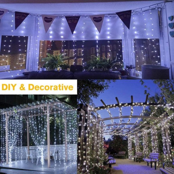 Curtain Fairy Lights, 300 LED 3m x 3m 8 Modes USB Plug in Hanging Window Light,Remote Timer Copper Wire String Lighting for Bedroom Outdoor Garden Wall Gazebo Christmas Decorations Cool White - Image 4