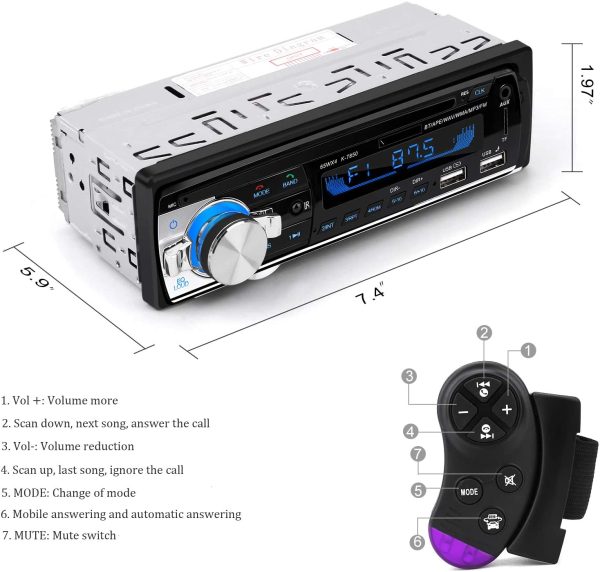 Car Radio Bluetooth Hands-Free, CENXINY 1 DIN Car Stereos with USB and CAR MP3 Player, 4x65W FM Radio, Support IOS and Android Phone (NO CD) - Image 7