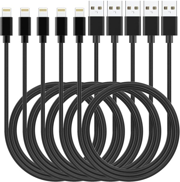 iPhone Charger Cables, [MFi Certified] Cable 5Pack [6ft]/[2m] Nylon Braided Fast Charging Long Compatible iPhone 12Pro Max/12Pro/12/11Pro Max/11Pro/11/XS/Xs Max/XR and More-Black - Image 6