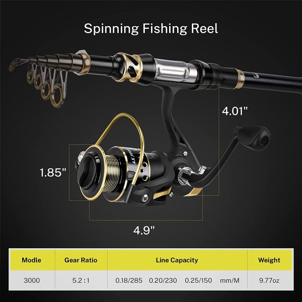 Magreel Telescopic Fishing Rod and Spinning Reel Combo Set with Fishing Line, Fishing Lures Kit & Accessories and Carrier Bag for Saltwater Freshwater / B-Only Telescopic Fishing Rod - Image 2