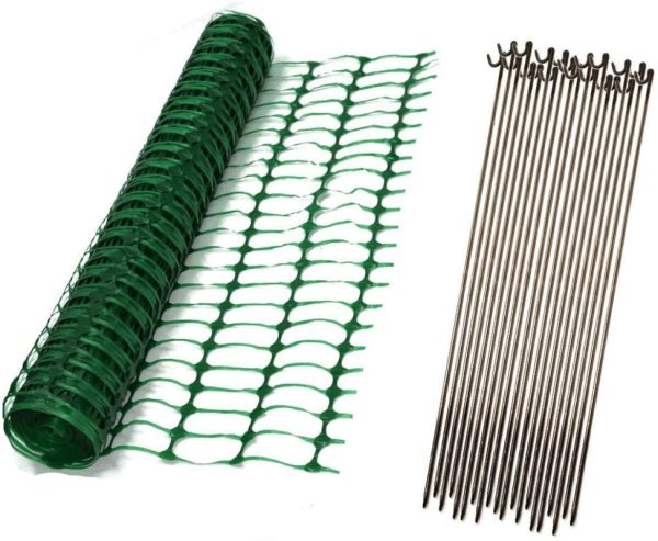 Oypla 1m x 50m Green Mesh Safety Barrier Fencing & 10 Fencing Pins