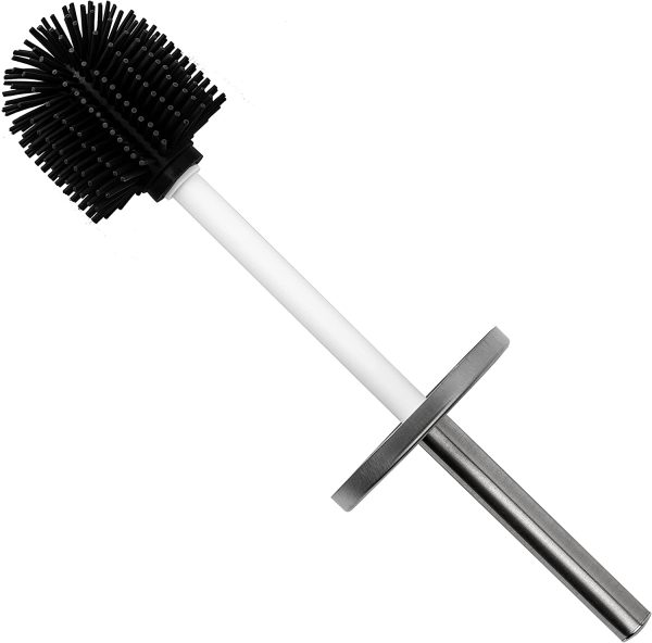 Epistar Toilet Brush and Holder | Silicone Brush Head | Stainless Steel Lid (Black)