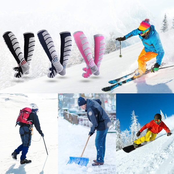 Kuyou Ski Socks Women Men,3 Pairs Cashmere-Like Long Hose Winter Thermal Skiing Socks, Hiking Socks Women Size UK 3-8 / Eur 35-41,Men Size UK 6-11 / Eur 39-45 for Skiing,Snowboarding,Hiking,Skating - Image 5