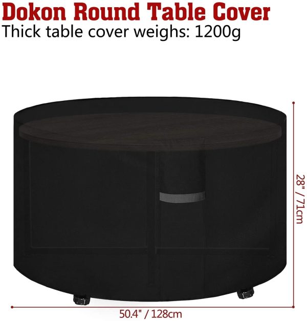 Dokon Garden Table Cover with Air Vent, Waterproof, Windproof, Anti-UV, Heavy Duty Rip Proof 600D Oxford Fabric Patio Set Cover, Garden Furniture Cover, Round (?128 x 71cm) - Black - Image 2