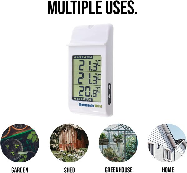 Digital Max Min Greenhouse Thermometer - Max Min Thermometer to Monitor Maximum and Minimum Temperatures, Wall Mounted Greenhouse Accessories for Indoor or Outdoor - Image 4