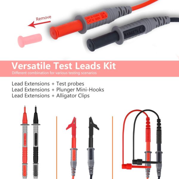 KAIWEETS KET01 Multimeter Test Leads Kit, 8 Pieces Test Lead with Alligator Clips, Needle Probe, Mini-Hooks, CAT III 1000V&CAT IV 600V, 10A for Fluke/AstroAI/INNOVA Multimeter, Voltmeter, Clamp Meter - Image 6