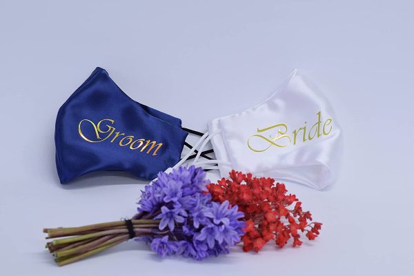 Details about Satin Bride and Groom, Just Married Mr and Mrs, fully customisable Wedding face masks (Black, Bride) - Image 3