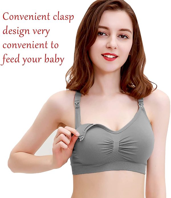 KLKIT 3 Pack Women’s Nursing Bra, Seamless Maternity Bra, Breastfeeding Bras Bralette with Removable Spill Prevention Bra Pads Extenders