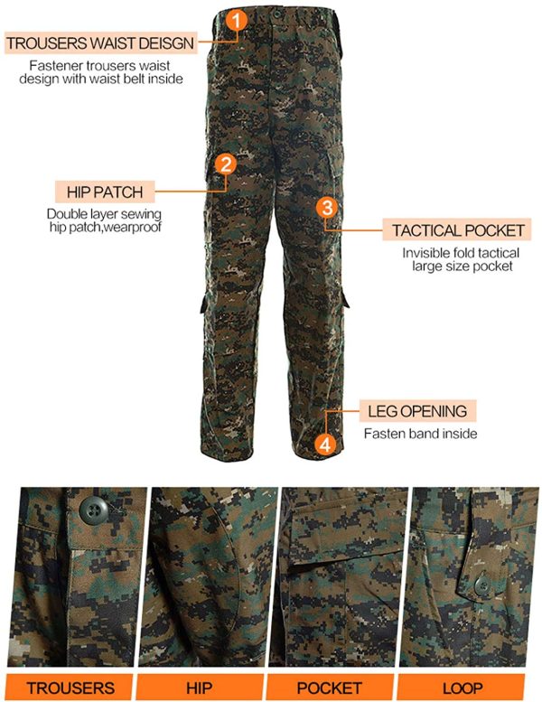 LANBAOSI Men's Tactical Jacket and Combat Trousers Set Camo Woodland Hunting ACU Military Uniform - Image 6