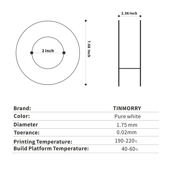 PLA Filament 1.75mm 1kg, TINMORRY PLA Filament 3D Printing Materials for 3D Printer, 1 Spool, Pure White - Image 6