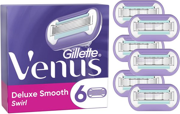 Gillette Venus Deluxe Smooth Swirl Razor Blades Women, Pack of 6 Razor Blade Refills, Lubrastrip with A Touch of Vitamin E - Image 6