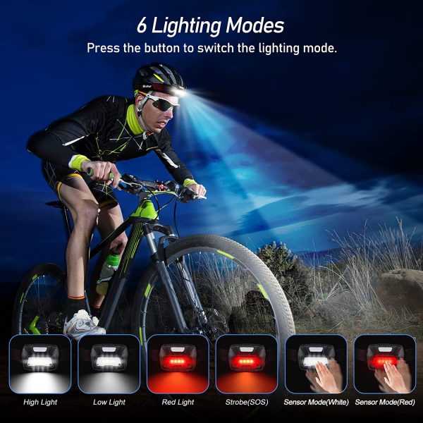 Head Torch Rechargeable, Super Bright LED Headlamp Headlight with Motion Sensor Control, Red Warning Light Function, 6 Lighting Modes, Long Battery Life -IPX5 Waterproof for Camping,Hiking etc - Image 7