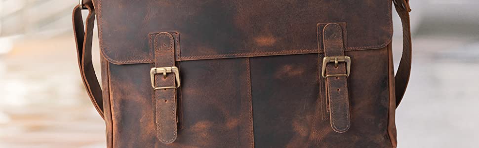 HANDCRAFTED MESSENGER BAG WITH HIGH-QUALITY, GENUINE BUFFALO LEATHER