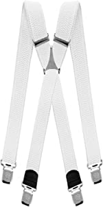 menDecalen Mens Braces with Strong Clips Heavy Duty Big and Tall Suspenders White