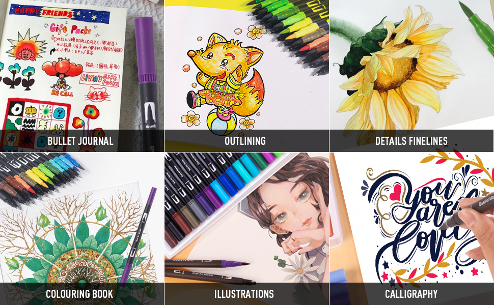 outlingbullet journal colouring book illustrations galligraphy