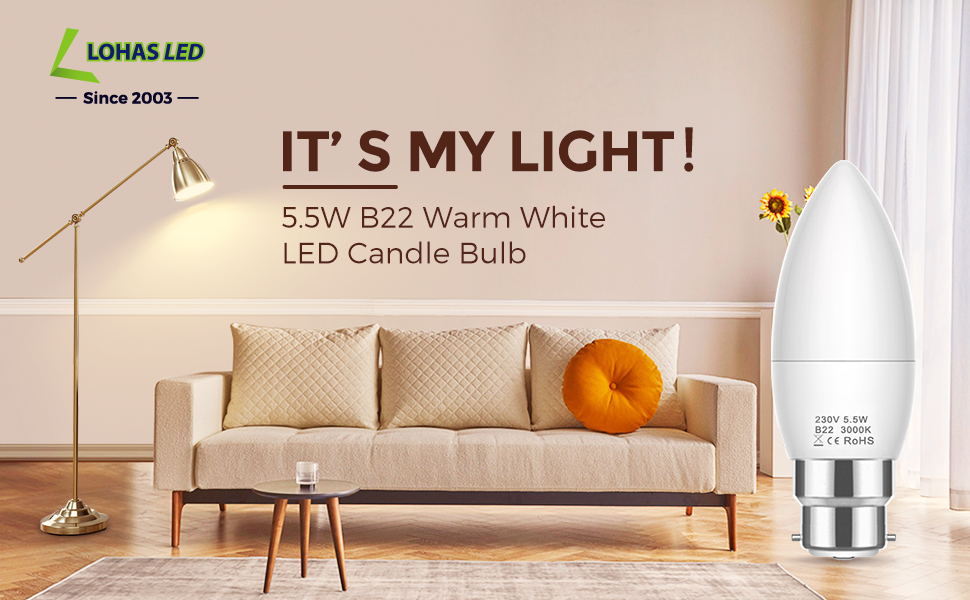 5.5W B22 Warm White LED Candle Bulb