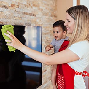 Lady Cleaning TV screen