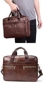 SPAHER Mens Leather Laptop Briefcase