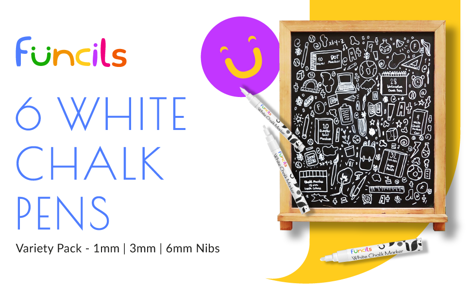 Funcils White Liquid Chalk Pens - White Dry Erase Chalk Markers