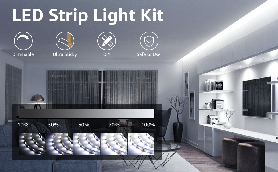 LE 5M LED Strip Light with Power Supply and Dimmer Switch