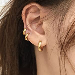 3mm Thickness Gold Hoop Earrings