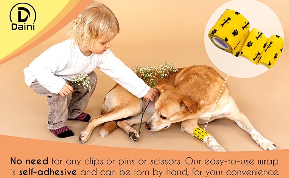 self adhesive vet wrap - no need for any clips or pins or scissors