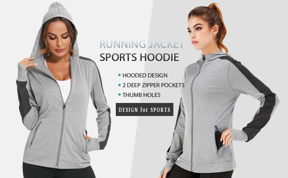 Womens Zip Up Hoodie Sports Jacket, Ladies Hoodies Long Sleeve Gym Tops Hooded Sweatshirt for Women