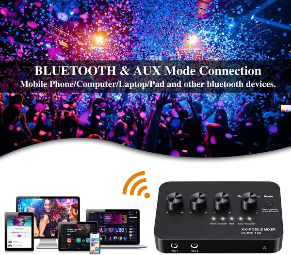 Karaoke Mixer, Inncen Microphone Mixer System with Microphone, 4 Switchable Reverb Effect & 2 Microphones Output for Karaoke, Home Theater, Speaker, Compatible with Mac, PC, iOS and Android - Image 3