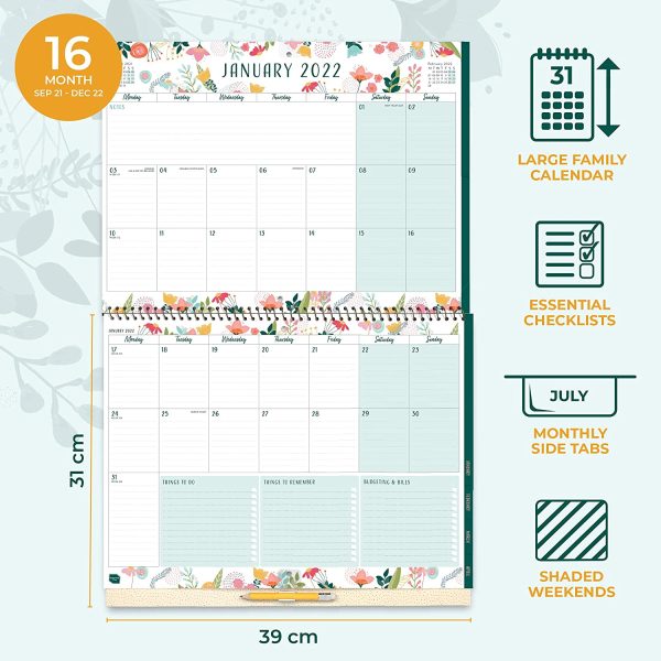 Home Planner, Family Calendar 2022. Large 2022 Calendar to Organise Busy Families. Wall Calendar 2022 Starts Now Until Dec'22. Spacious 2022 Wall Calendar with to Do Lists & Stickers.